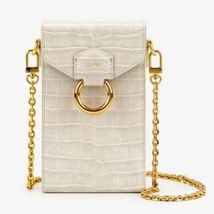 JW PEI Lola Crossbody in Ivory Croc with Gold Chain Minimalist Vegan Leather